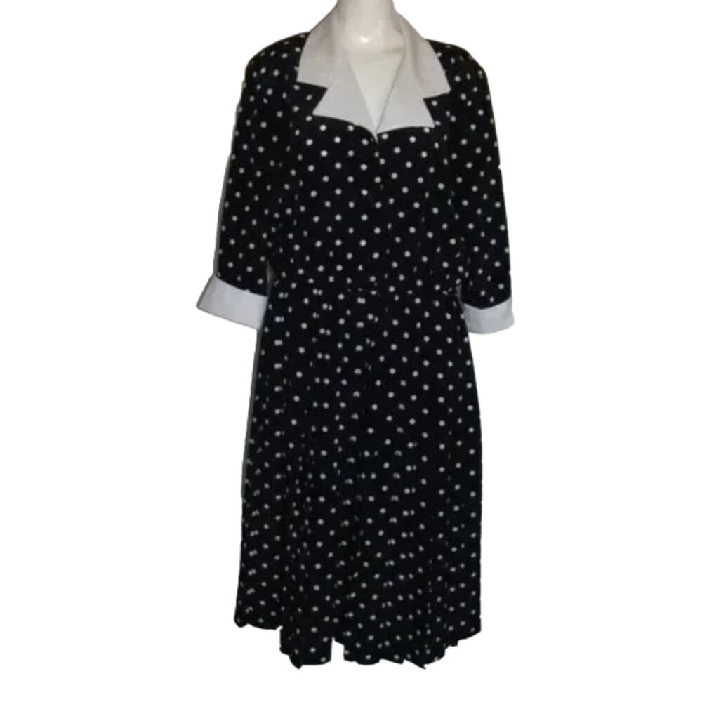 SERBIN Polka Dot Dress, 14, Navy Blue/White Polka Dots, Career, 3/4 sleeves - Picture 9 of 11